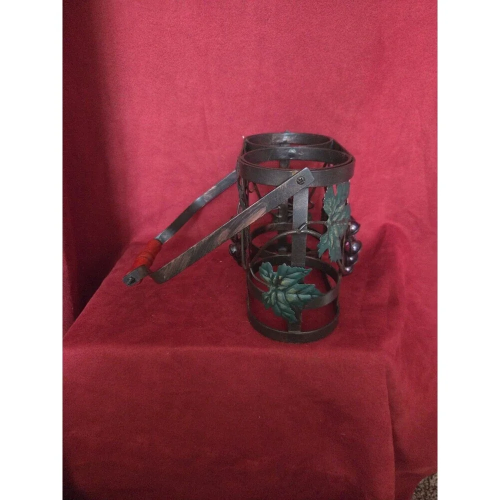 Rustic Metal Dual Wine Bottle Caddy Hinged Wood Handle Tuscan Farmhouse Decor